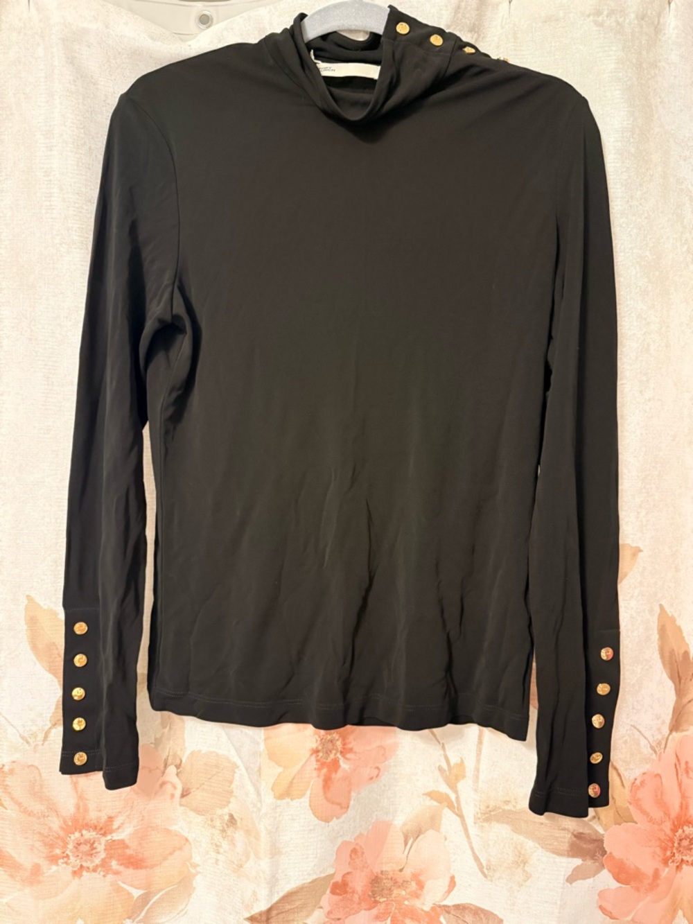 Tory Burch Black Long-Sleeve Top with Gold Button Details